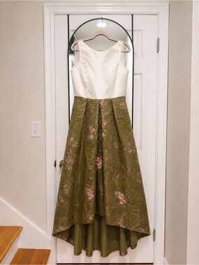Ivory Top Olive Floral High-Low Dress